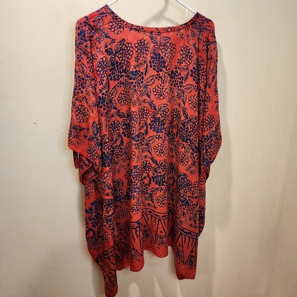 VAN KLEE red Print Covel All Tunic top Kimono - Picture 7 of 10